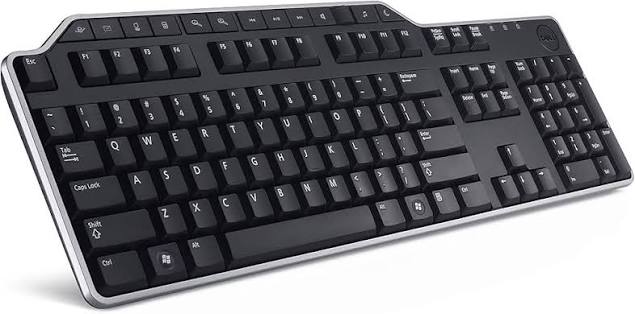 Teclado multimedia USB Dell KB522 QWERTY estadounidense, plástico negro, teclas de volumen