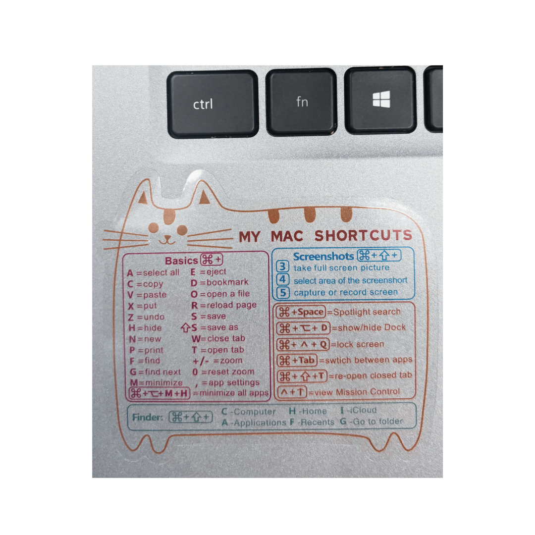Pegatina de Atajos de Teclado (vinilo) para cualquier MacBook, iMac, Mac Mini